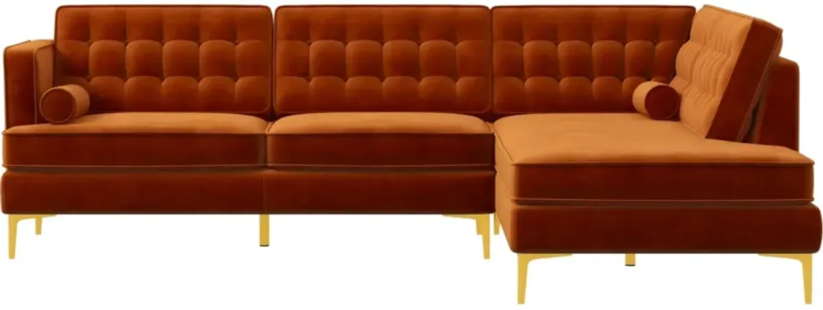 Caleb Burnt Orange Velvet Sectional Sofa Right Facing Chaise