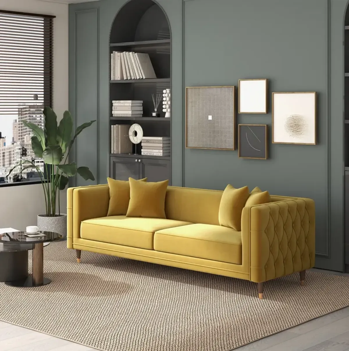 Mara Yellow Mustard Velvet Sofa