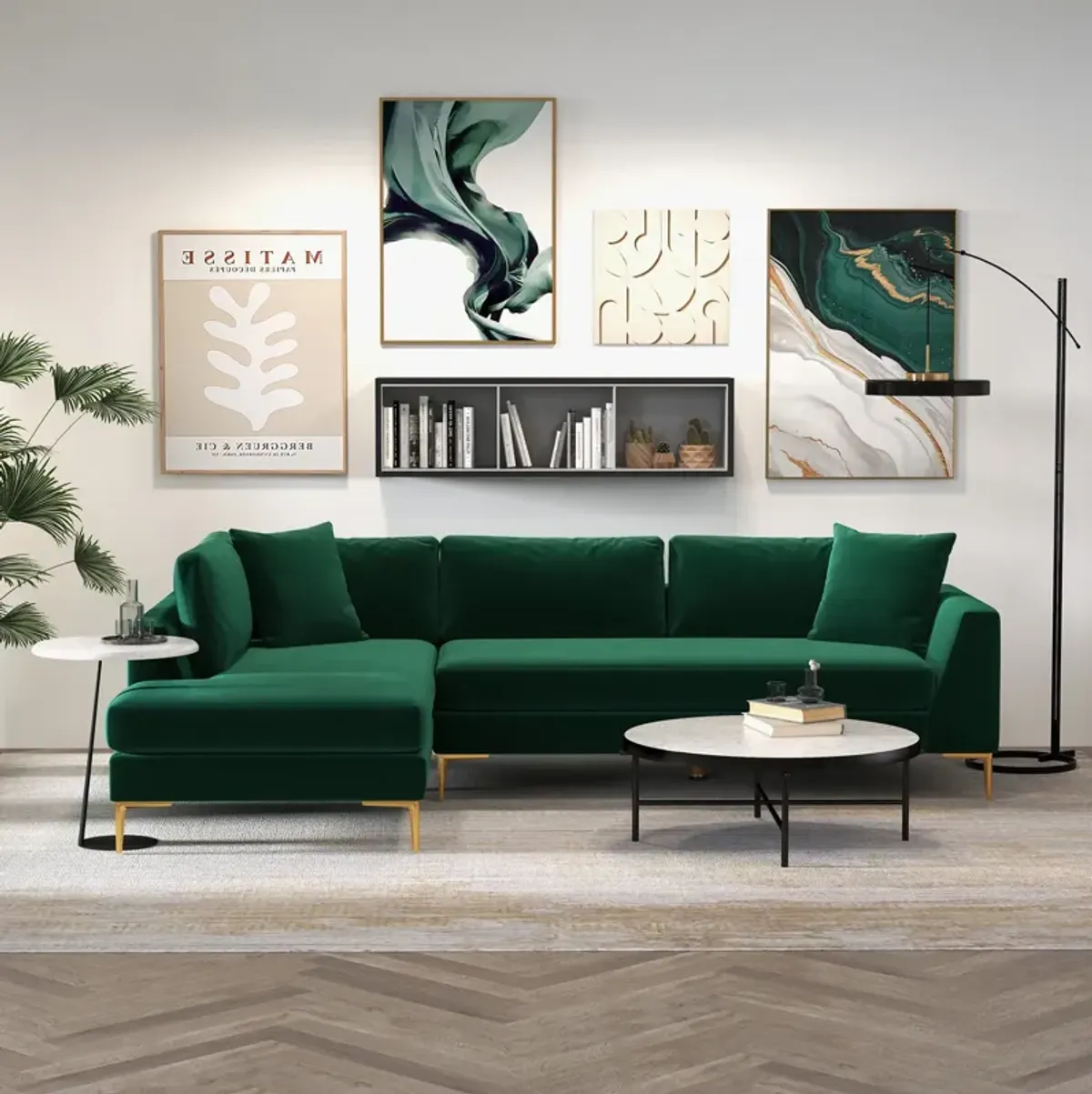 Milo Green Velvet Sectional Sofa Left Chaise