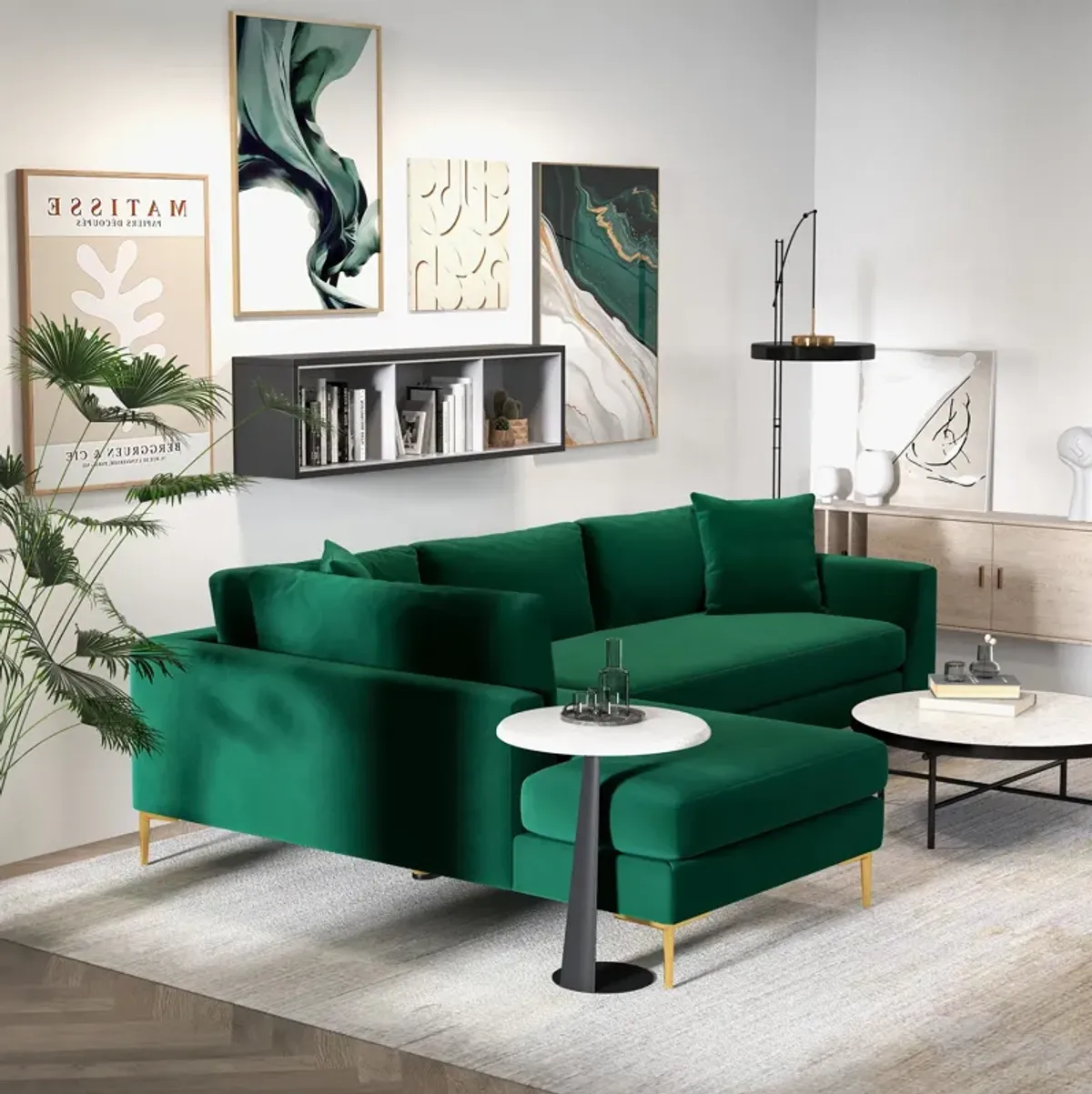 Milo Green Fabric Sectional Sofa Left Chaise