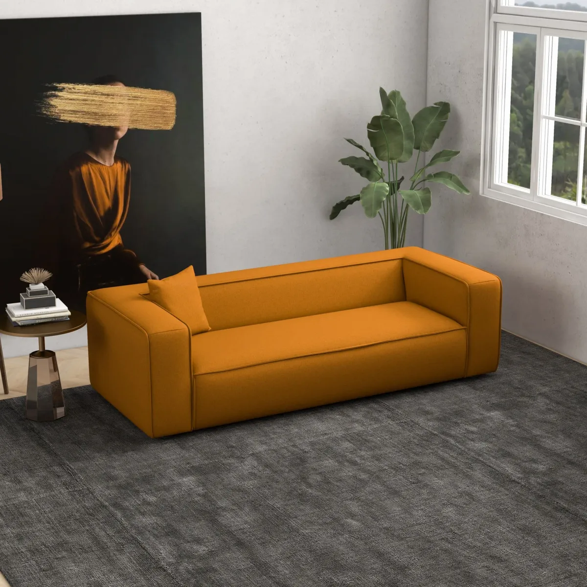 Barcelona Modern Dark Yellow Boucle Sofa