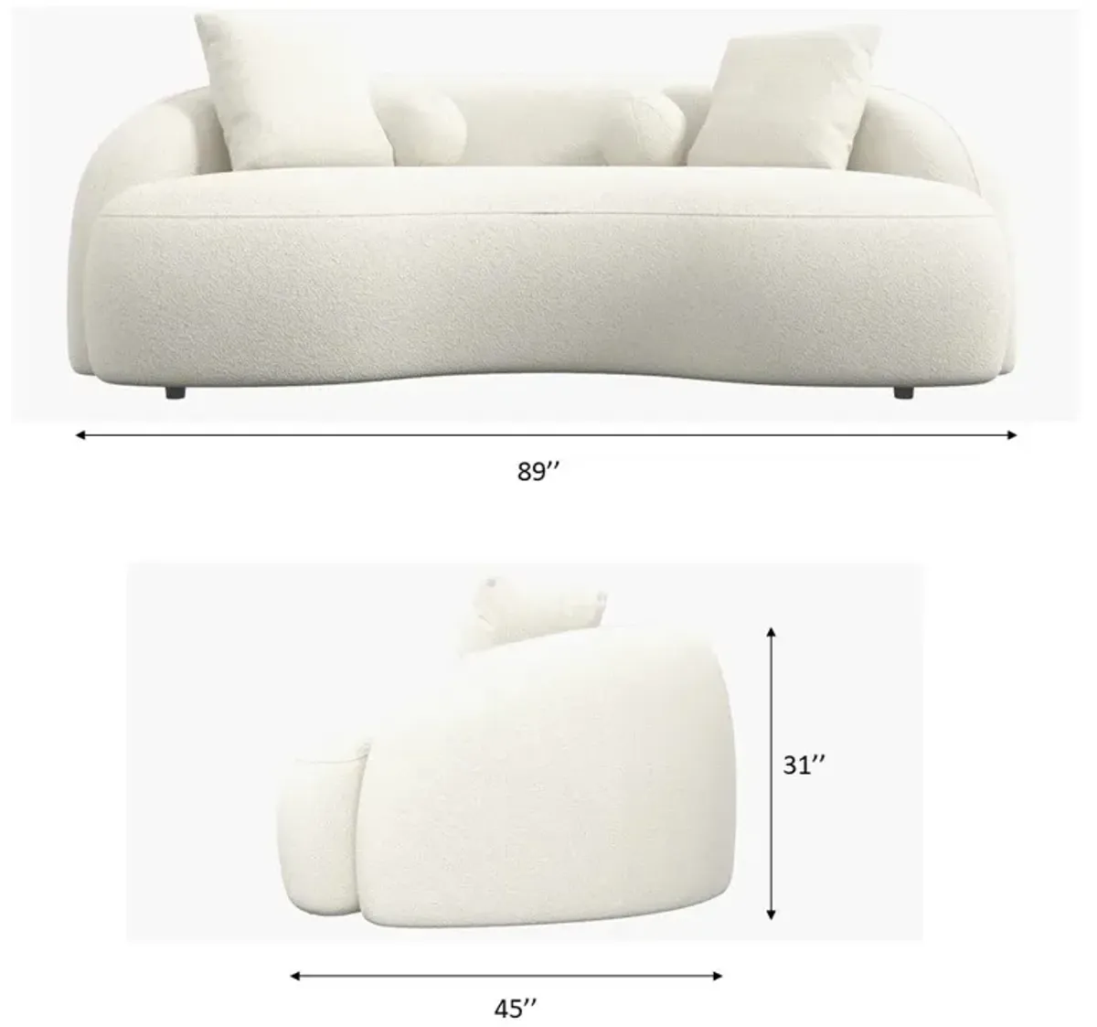 Blair Japandi White Curvy Boucle Sofa