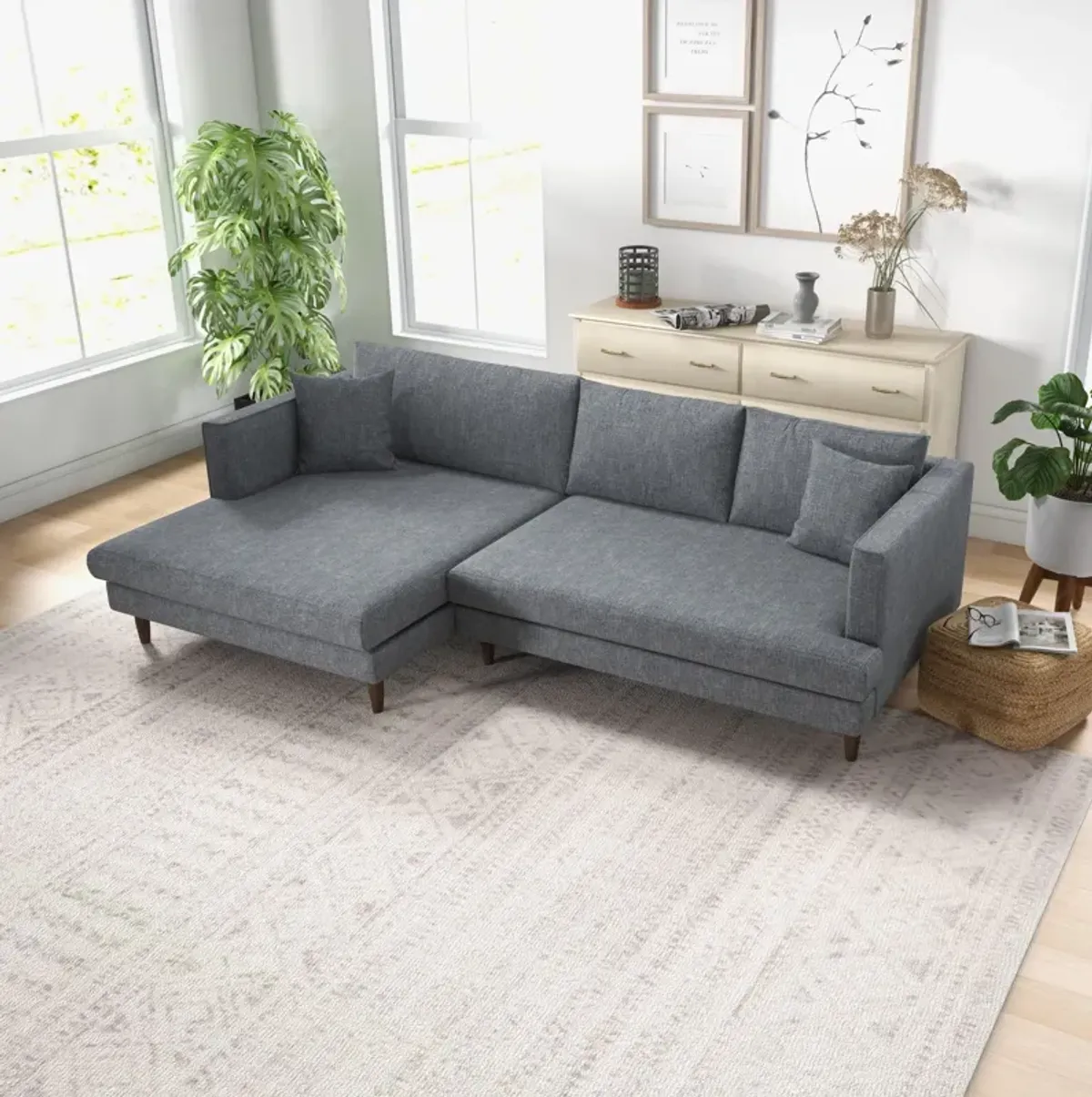 Delano Grey Linen Sectional Sofa Left Facing Chaise