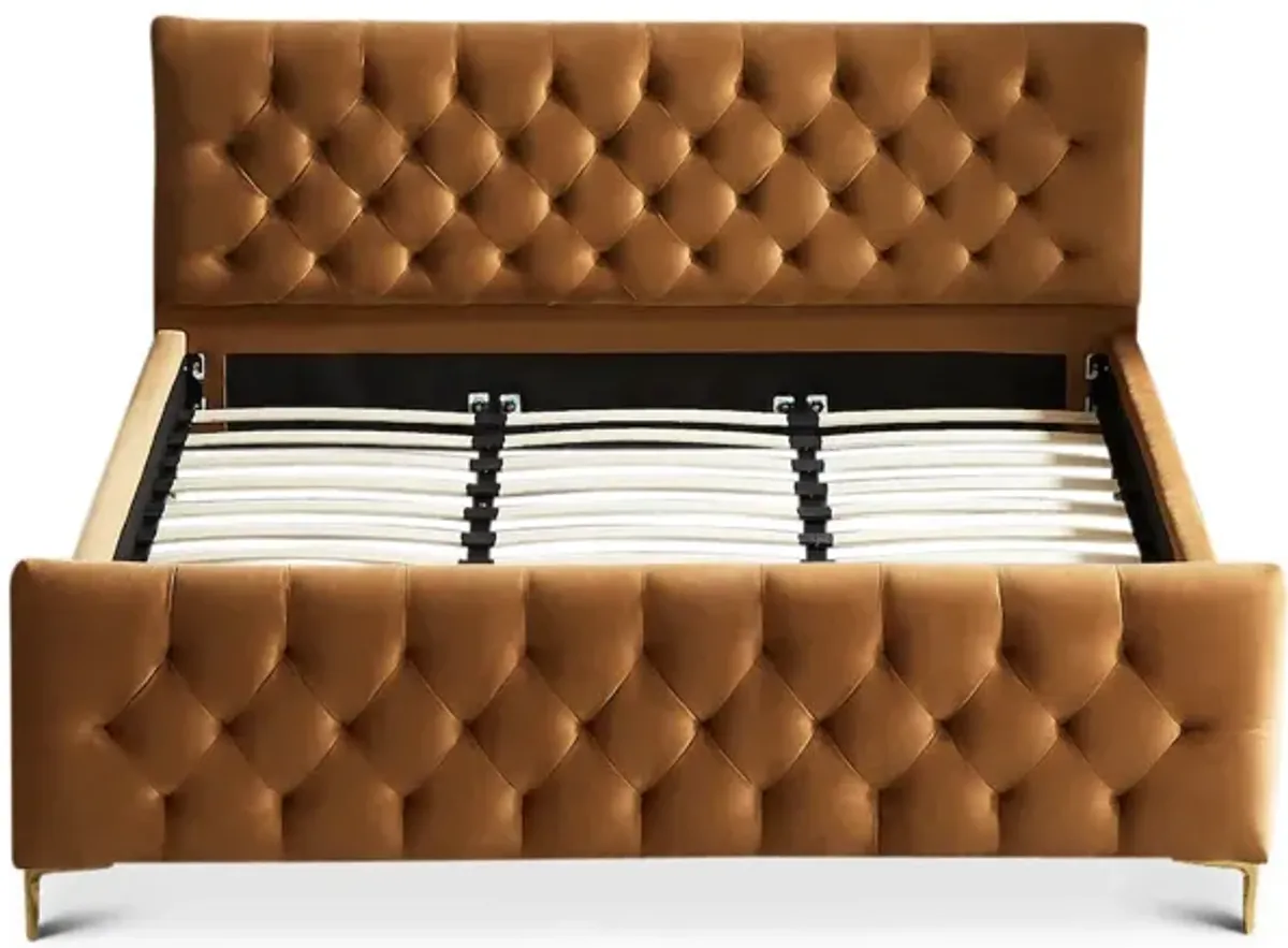 Beverly King Cognac Velvet Platform Bed