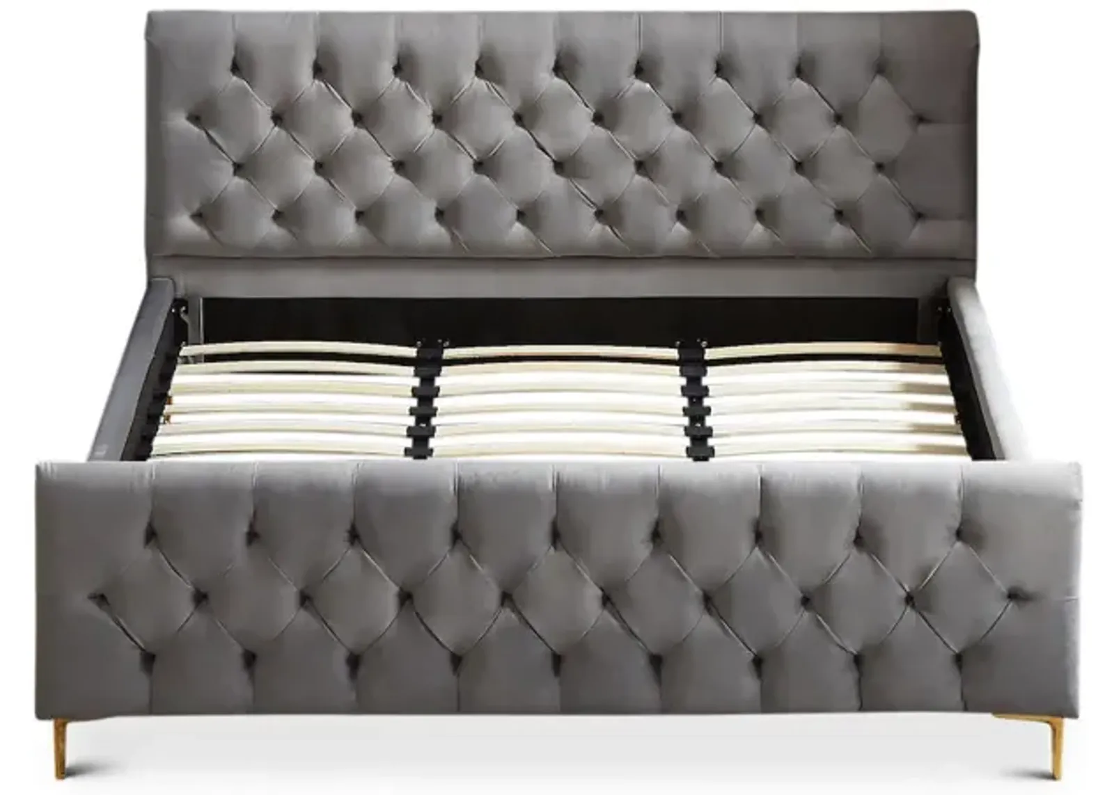 Beverly King Dark Grey Velvet Platform Bed