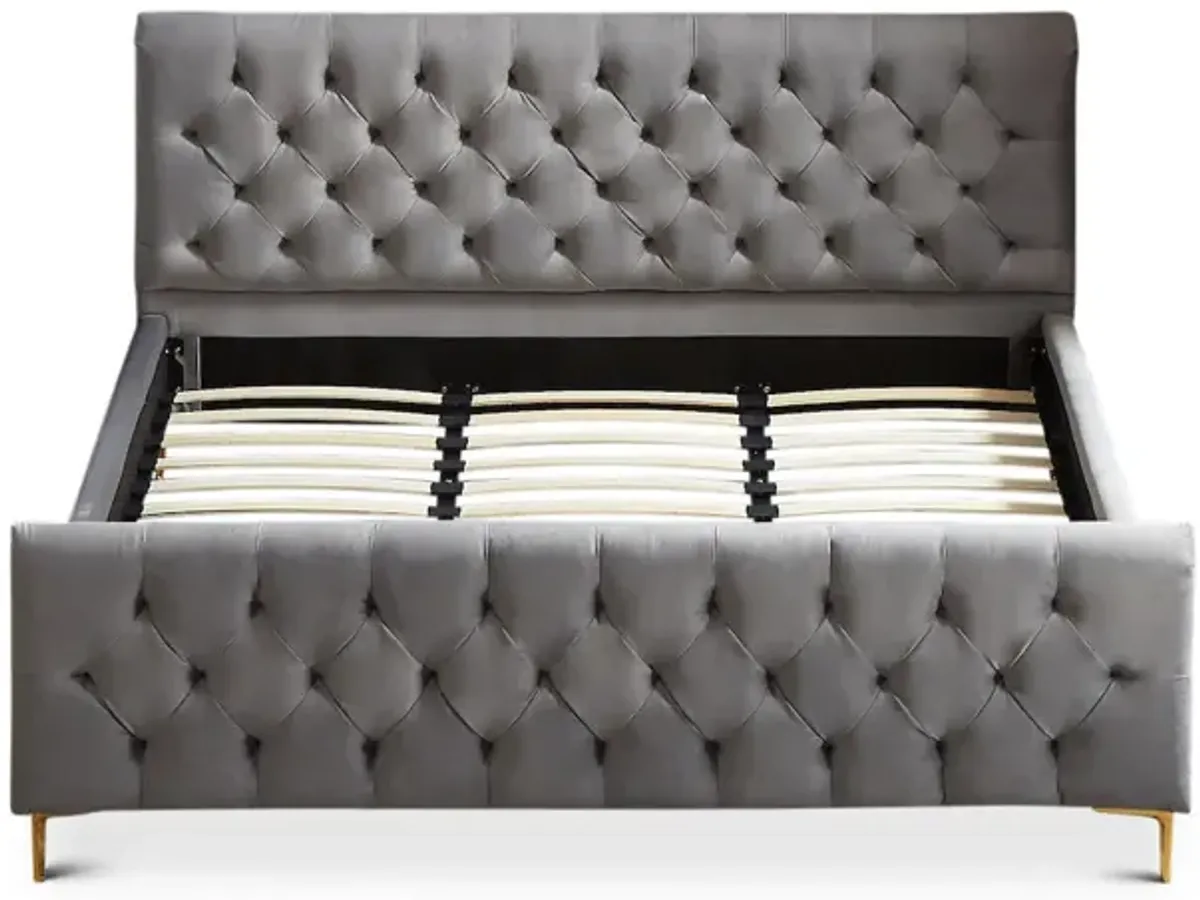 Beverly King Dark Grey Velvet Platform Bed