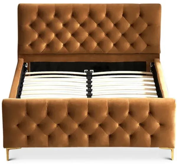 Beverly Queen Cognac Velvet Platform Bed