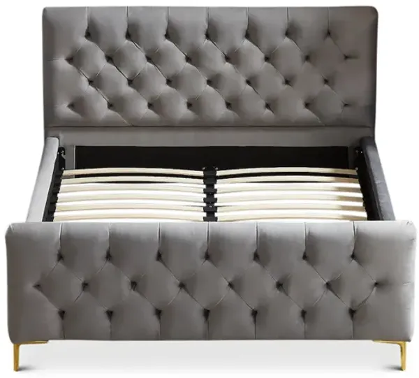Beverly Queen Dark Grey Velvet Platform Bed