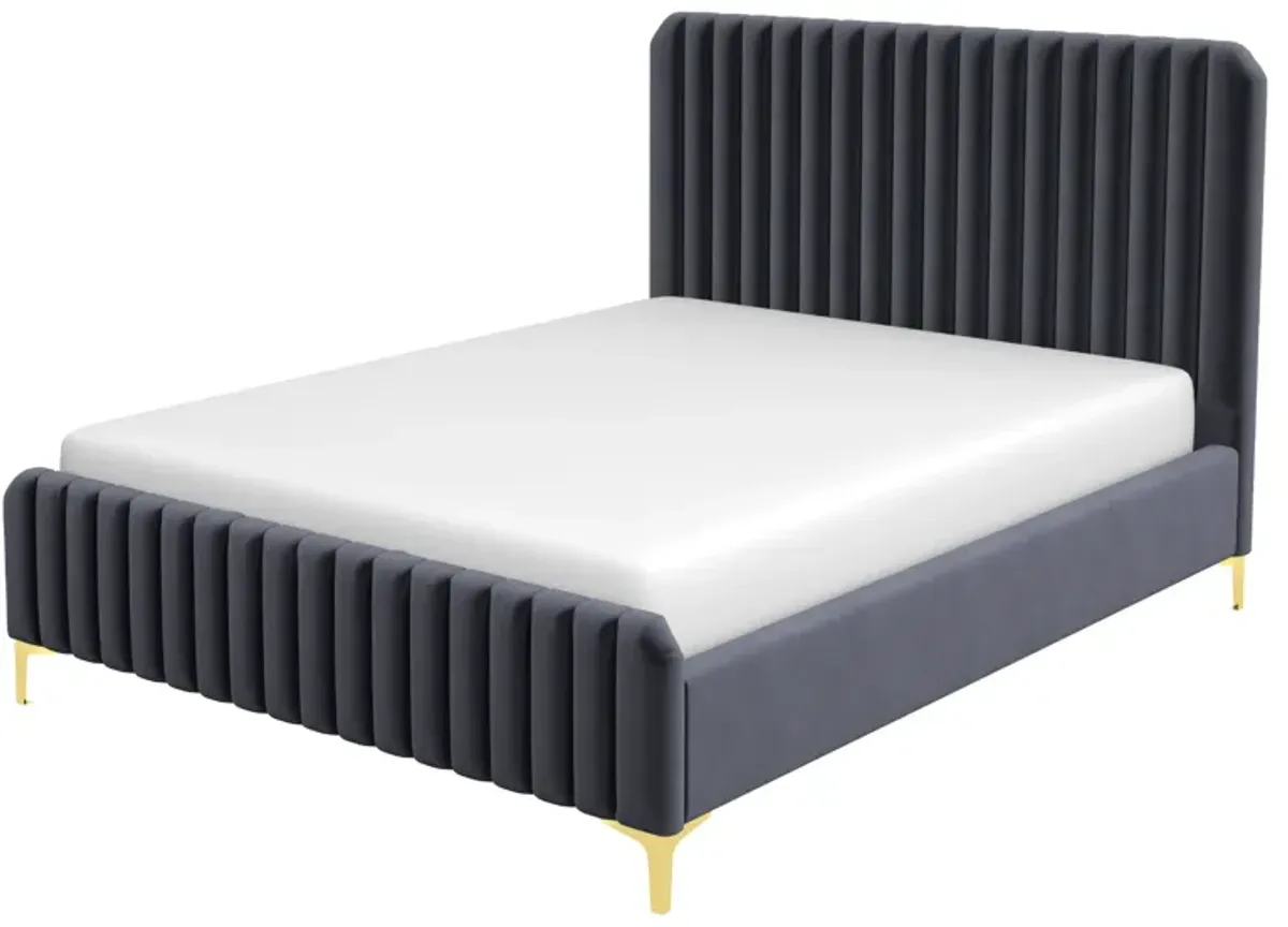 Angela Queen Grey Velvet Platform Bed