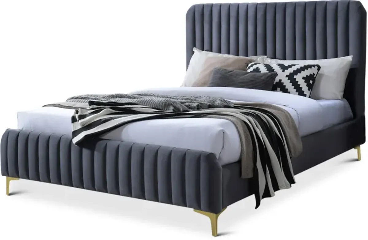 Angela Queen Grey Velvet Platform Bed