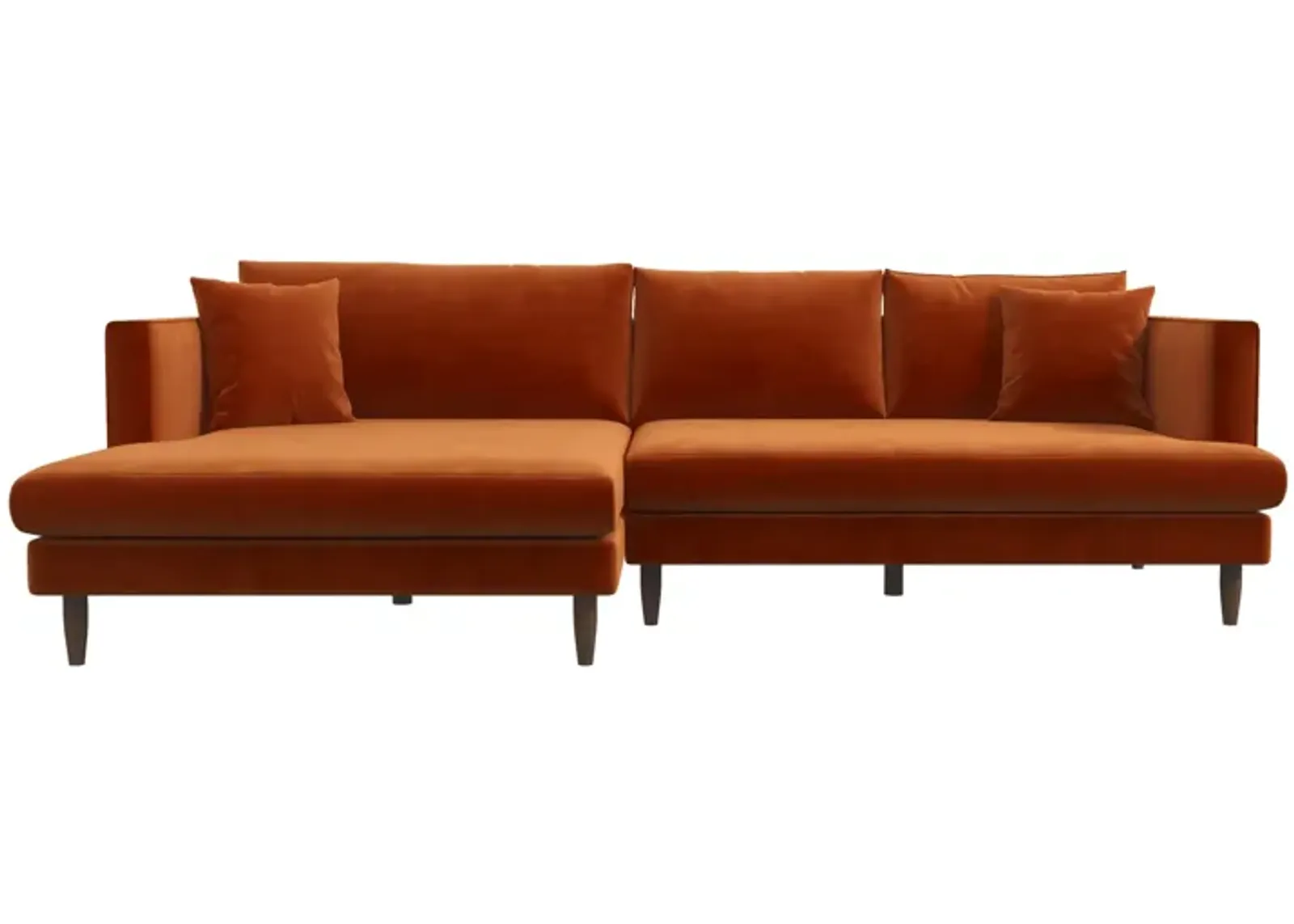 Delano Burnt Orange Velvet Sectional Sofa Left Facing Chaise