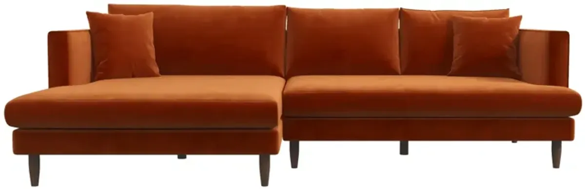 Delano Burnt Orange Velvet Sectional Sofa Left Facing Chaise