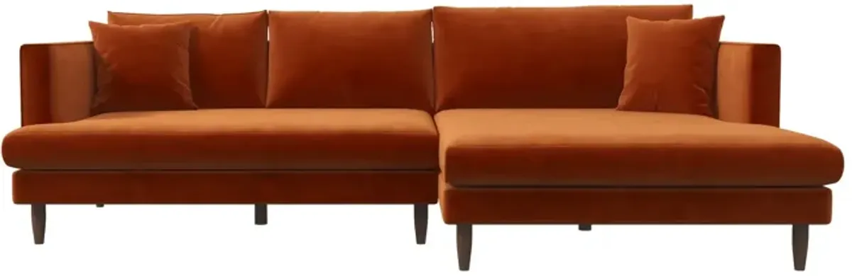 Delano Burnt Orange Velvet Sectional Sofa Right Facing Chaise