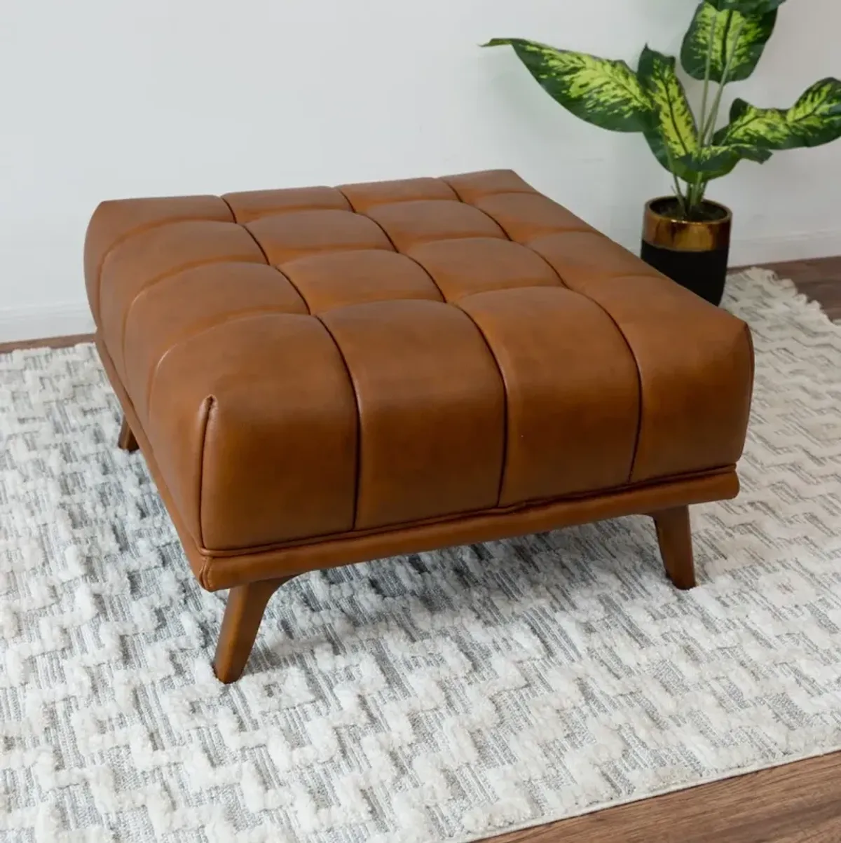 Kano Cognac Leather Ottoman