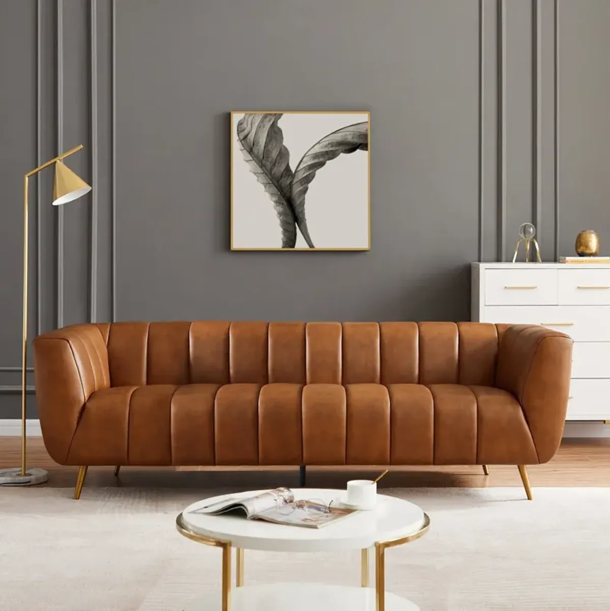 Clodine Cognac Leather Sofa