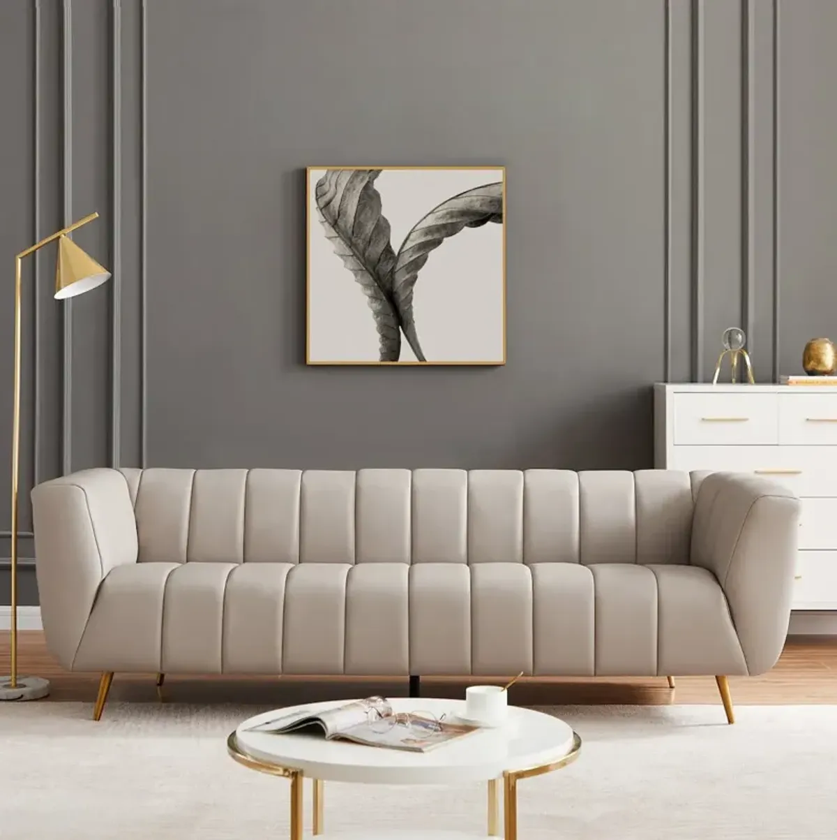 Clodine Grey Leather Sofa