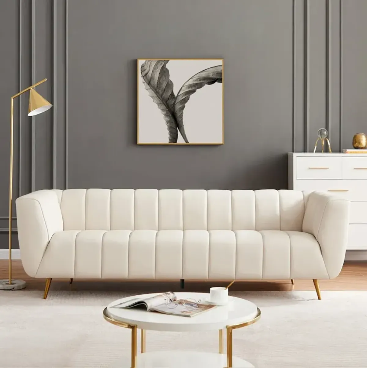 Clodine Cream Leather Sofa