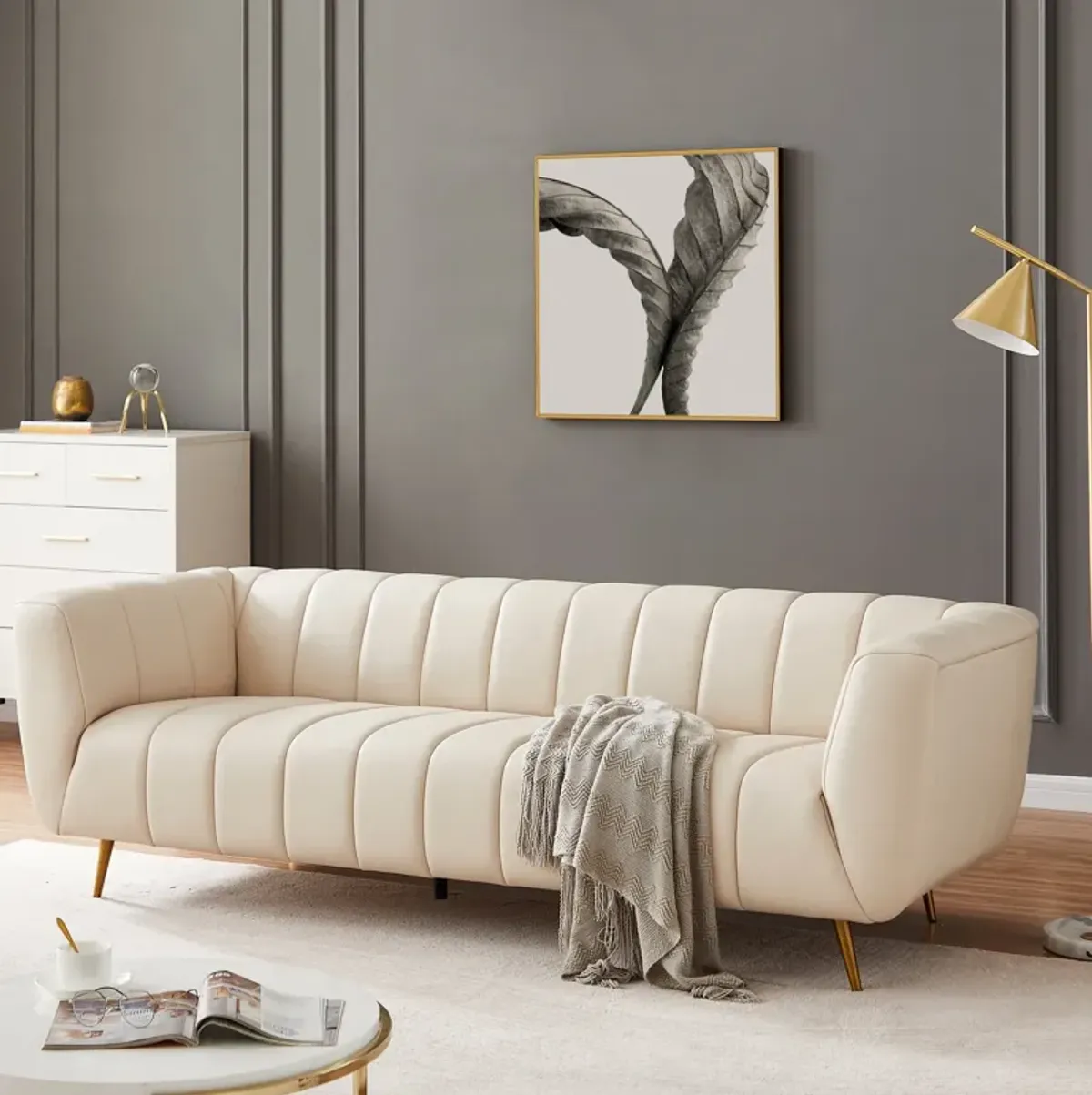 Clodine Cream Leather Sofa