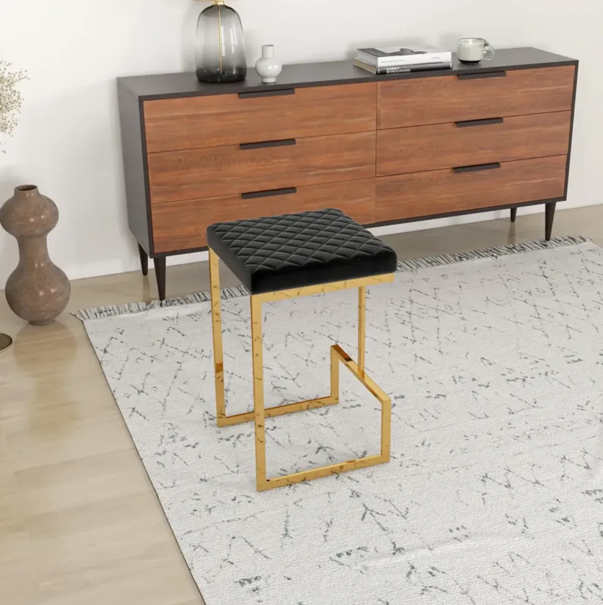 Felicia Black Velvet Counter Stool