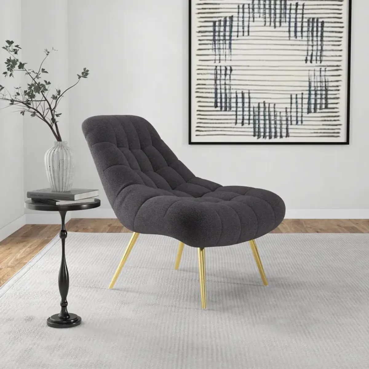 Edna Grey Boucle Lounge Chair