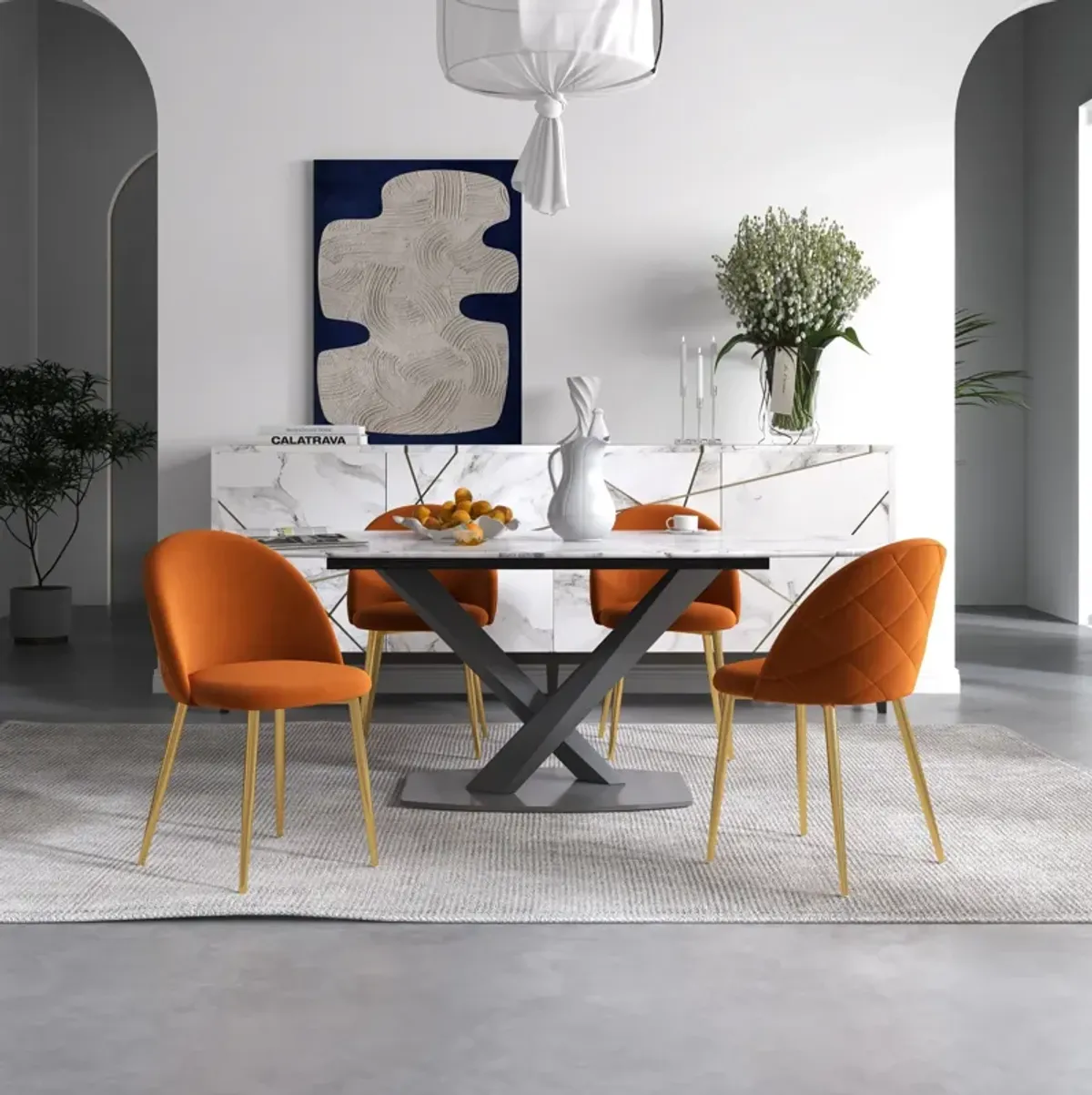 Vanessa Orange Velvet Dining Chair