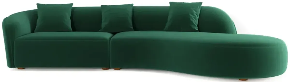 Galleria Japandi Style Curvy Right Sectional Sofa - Dark Green Velvet