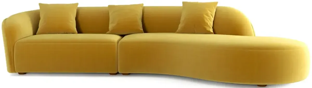 Galleria Japandi Style Curvy Right Sectional Sofa - Gold Velvet