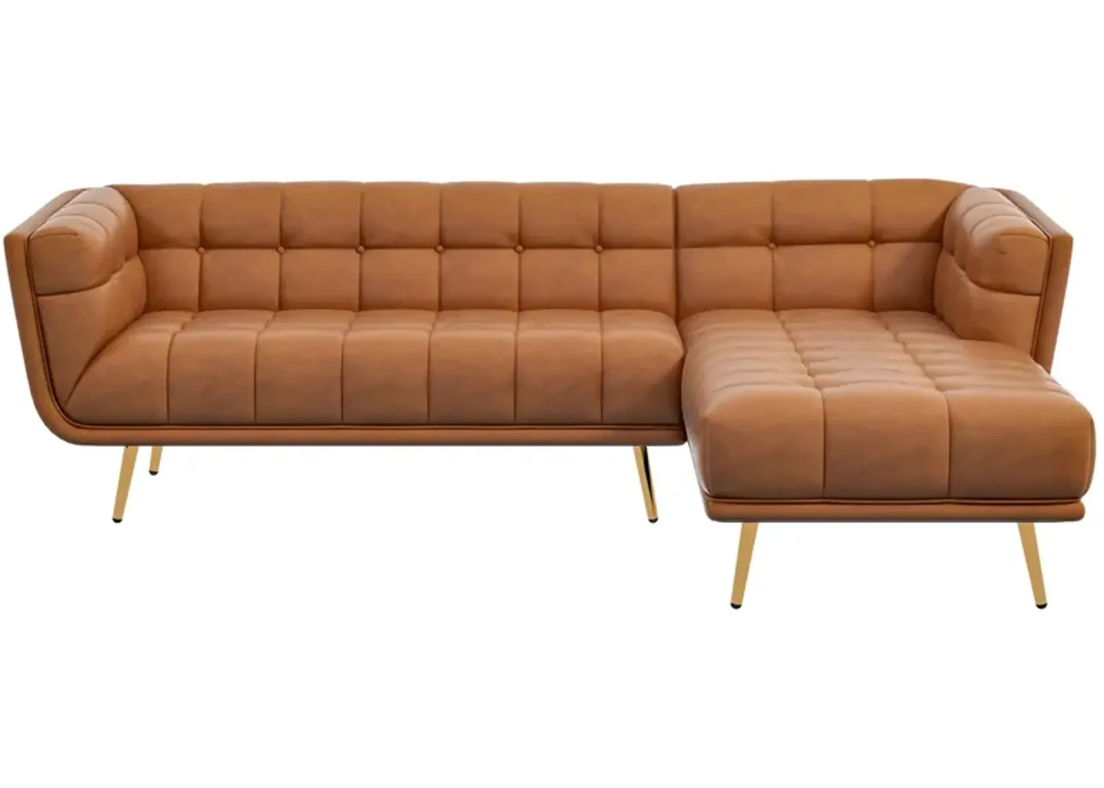 Kano Cognac Leather Sectional Sofa Right Facing Chaise