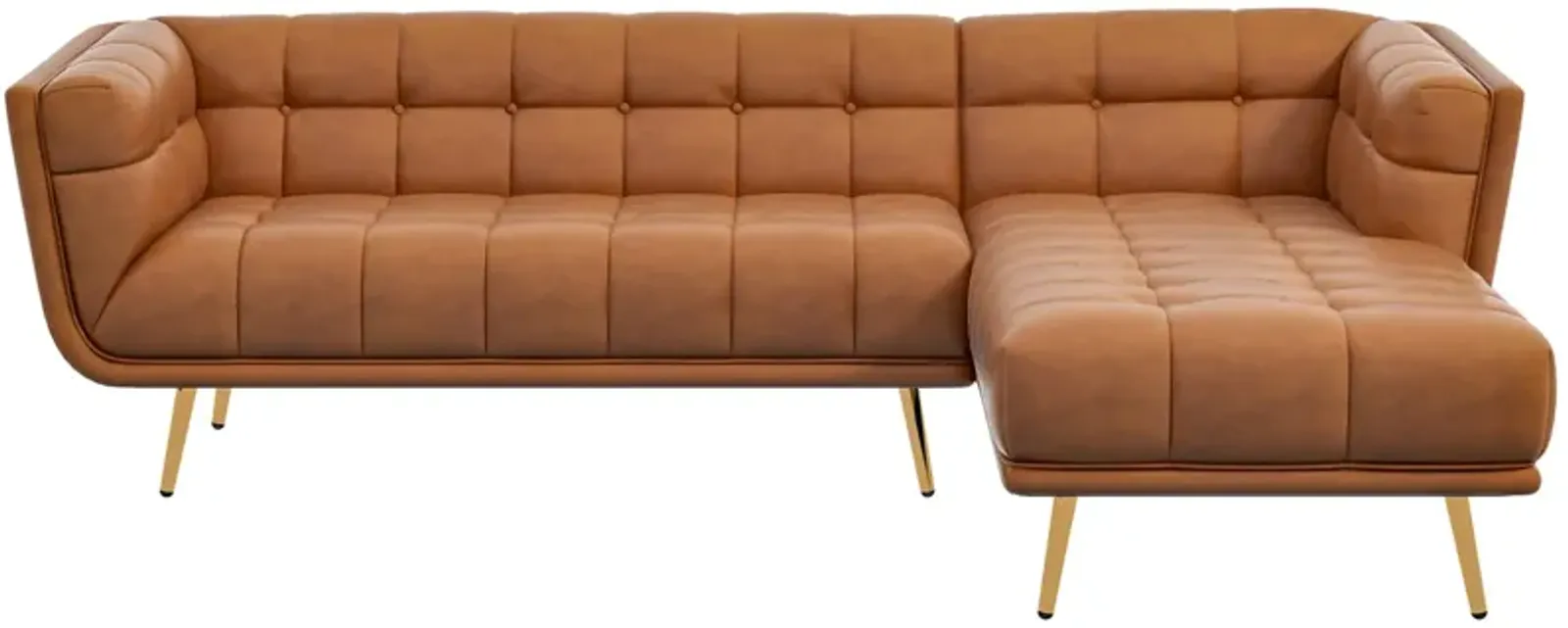 Kano Cognac Leather Sectional Sofa Right Facing Chaise