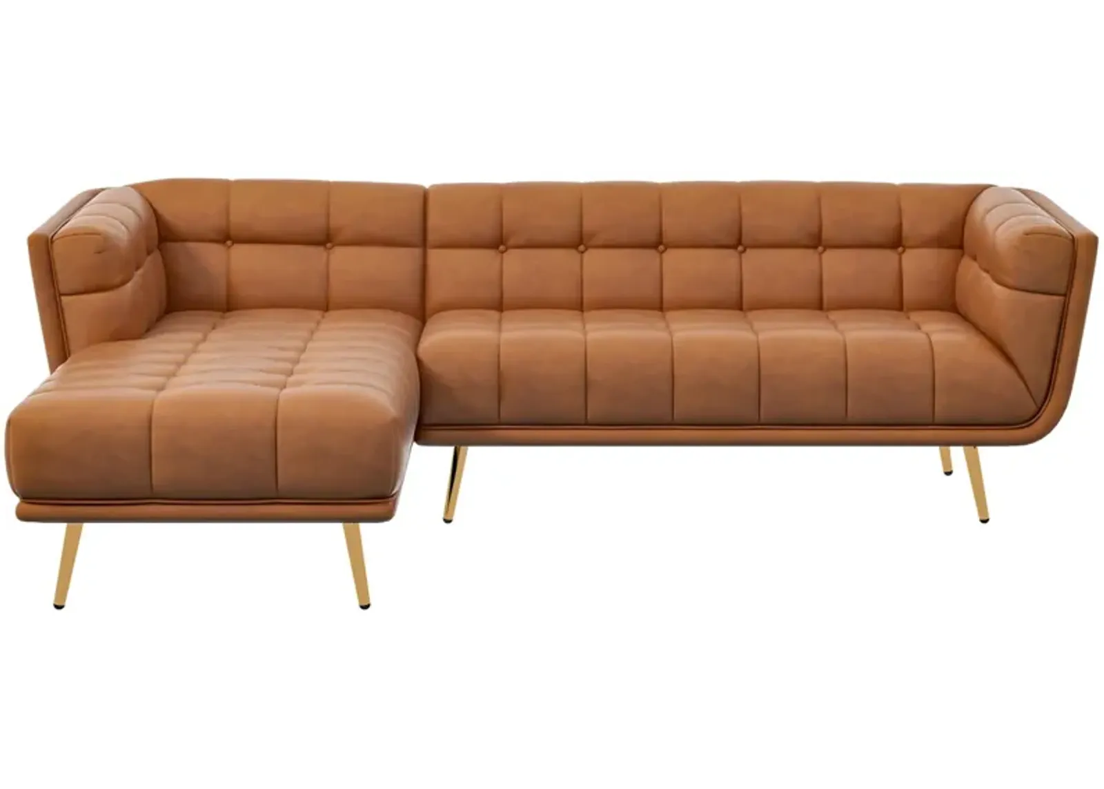 Kano L Shape Cognac Leather Sectional Sofa Left Facing Chaise