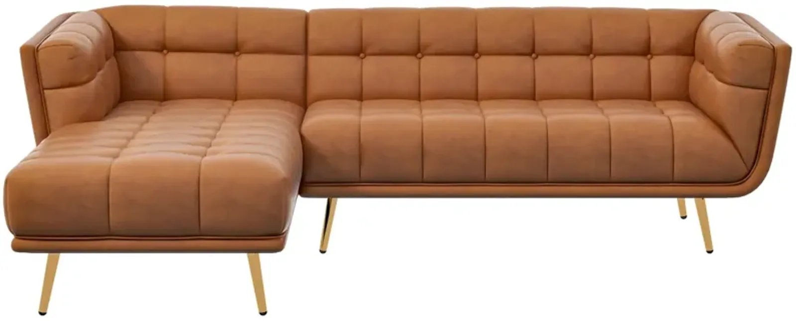 Kano L Shape Cognac Leather Sectional Sofa Left Facing Chaise