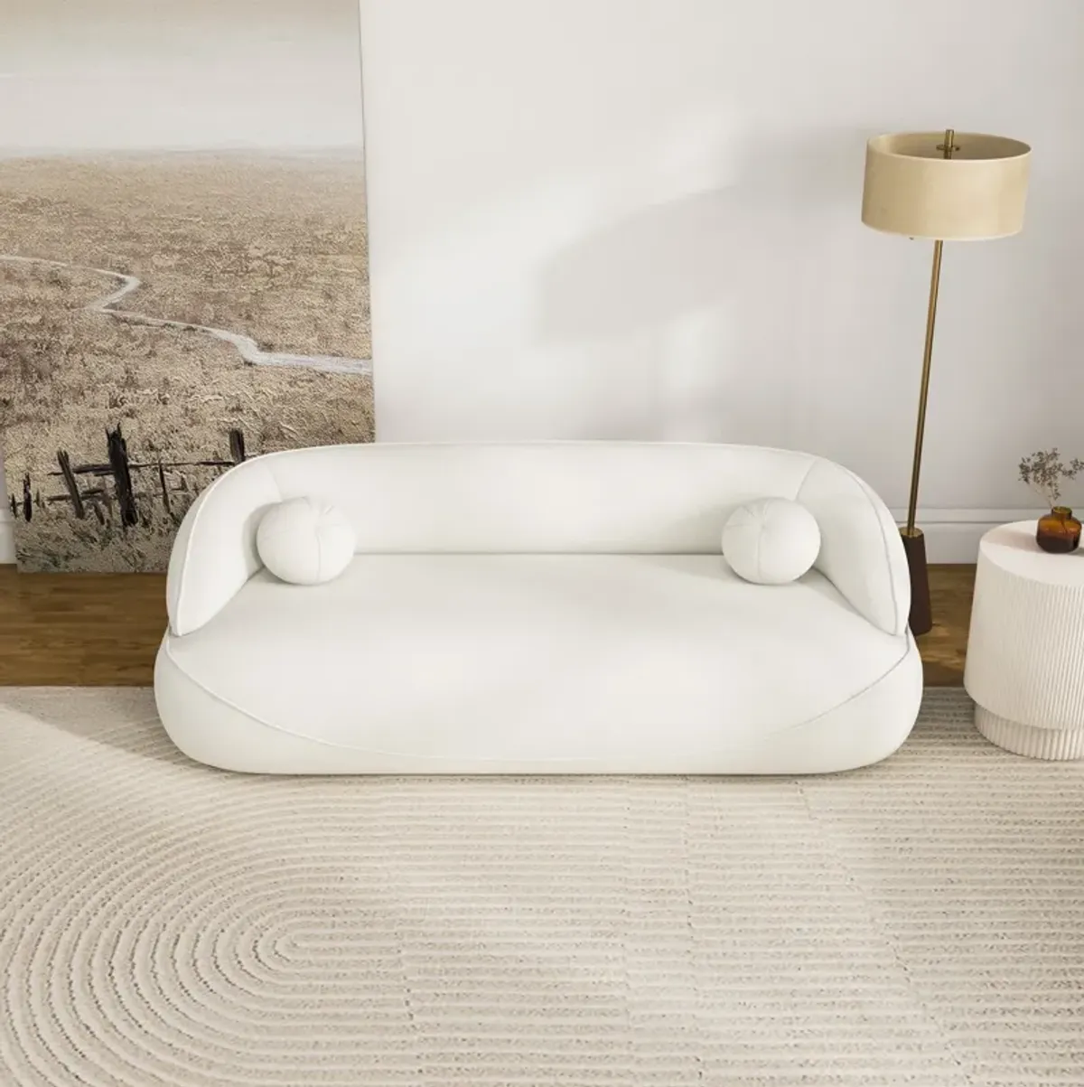 Brody White Boucle Fabric Sofa