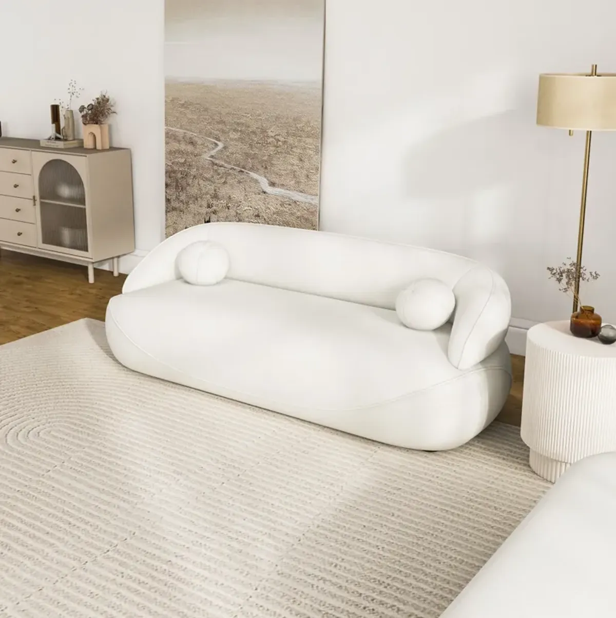 Brody White Boucle Fabric Sofa