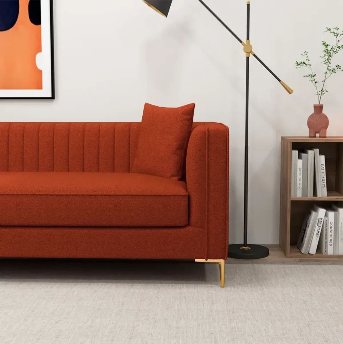 Kendra Red Boucle Sofa 84"