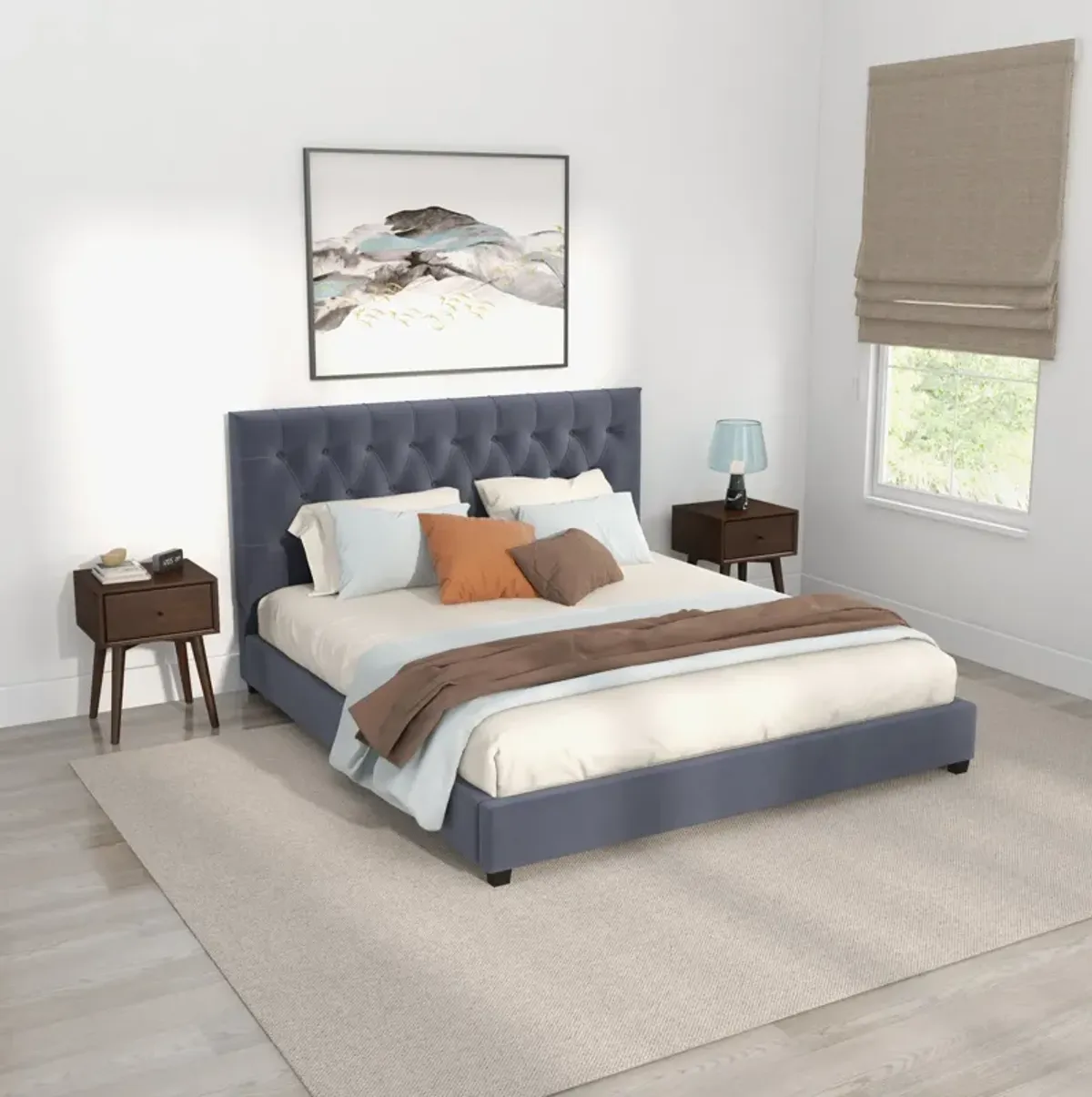 Eldridge King Gray Velvet Platform Bed