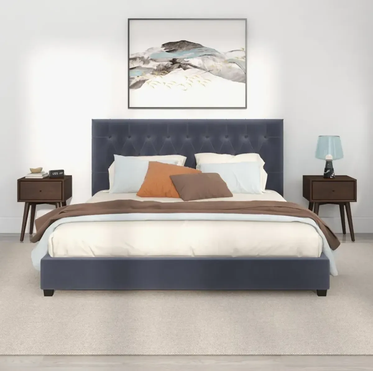 Eldridge King Gray Velvet Platform Bed