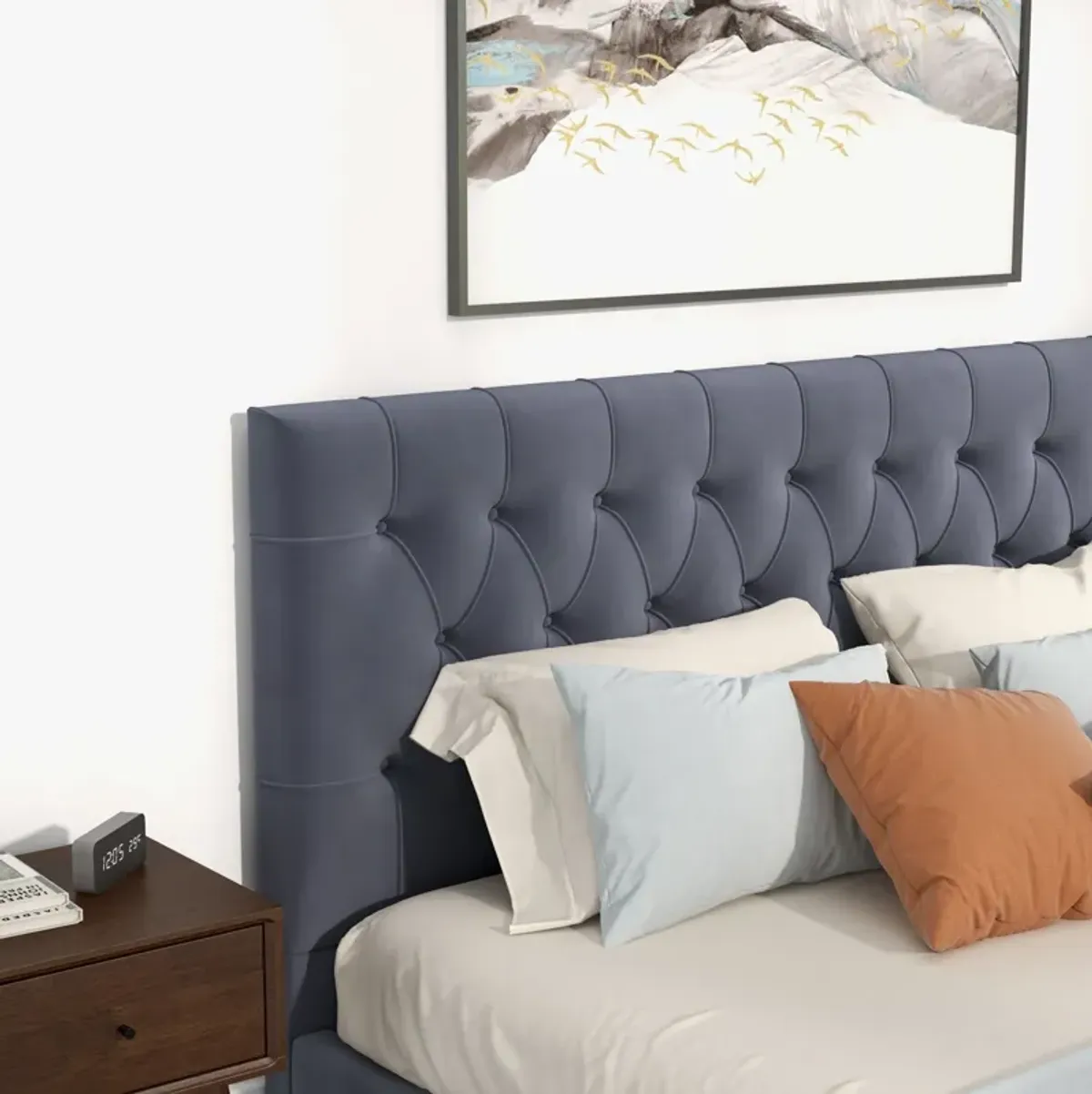 Eldridge King Gray Velvet Platform Bed