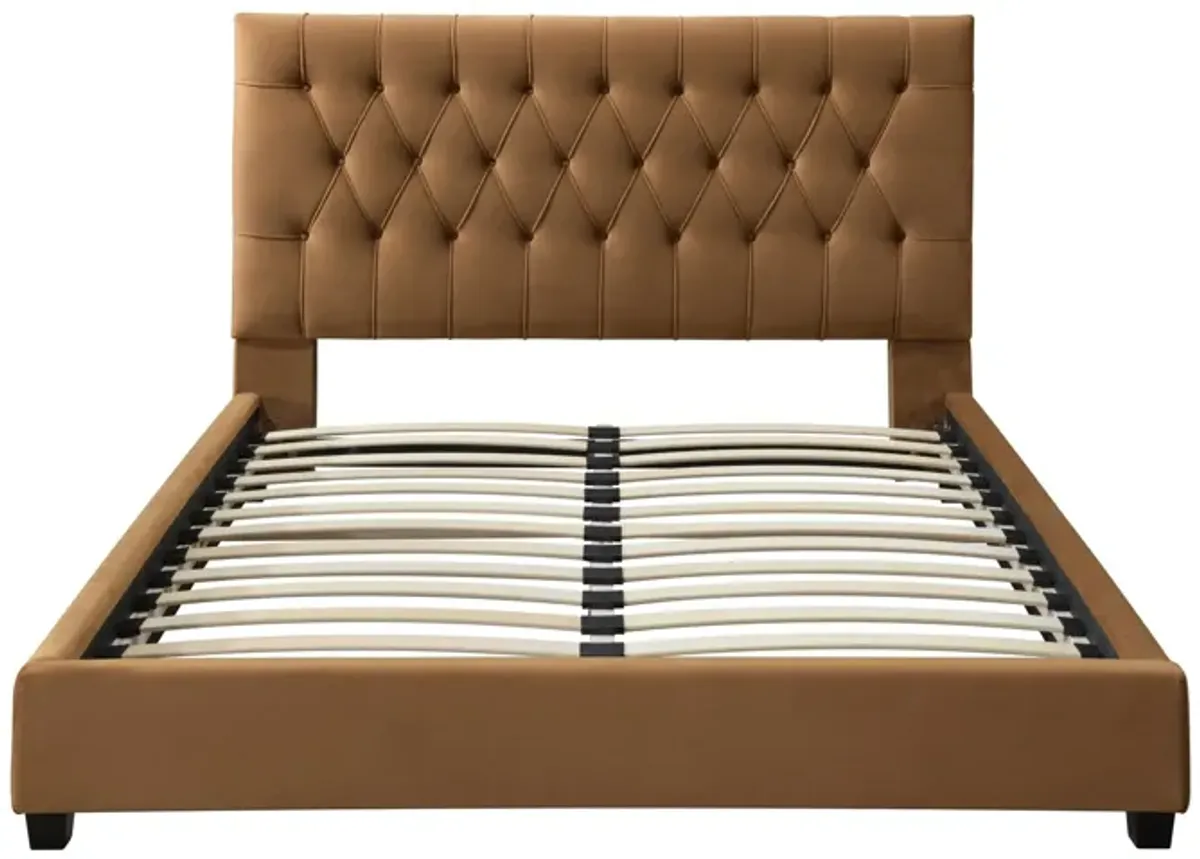 Eldridge Queen Cognac Velvet Platform Bed