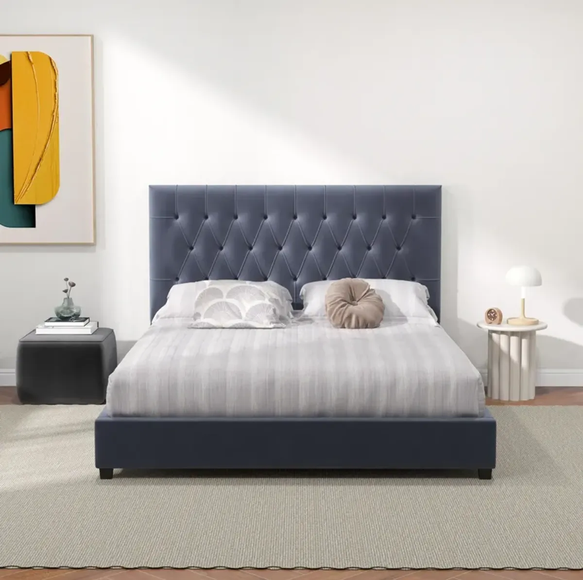 Eldridge Queen Gray Velvet Platform Bed