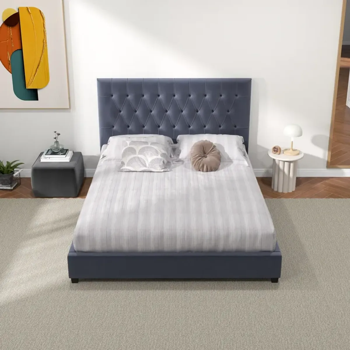 Eldridge Queen Gray Velvet Platform Bed