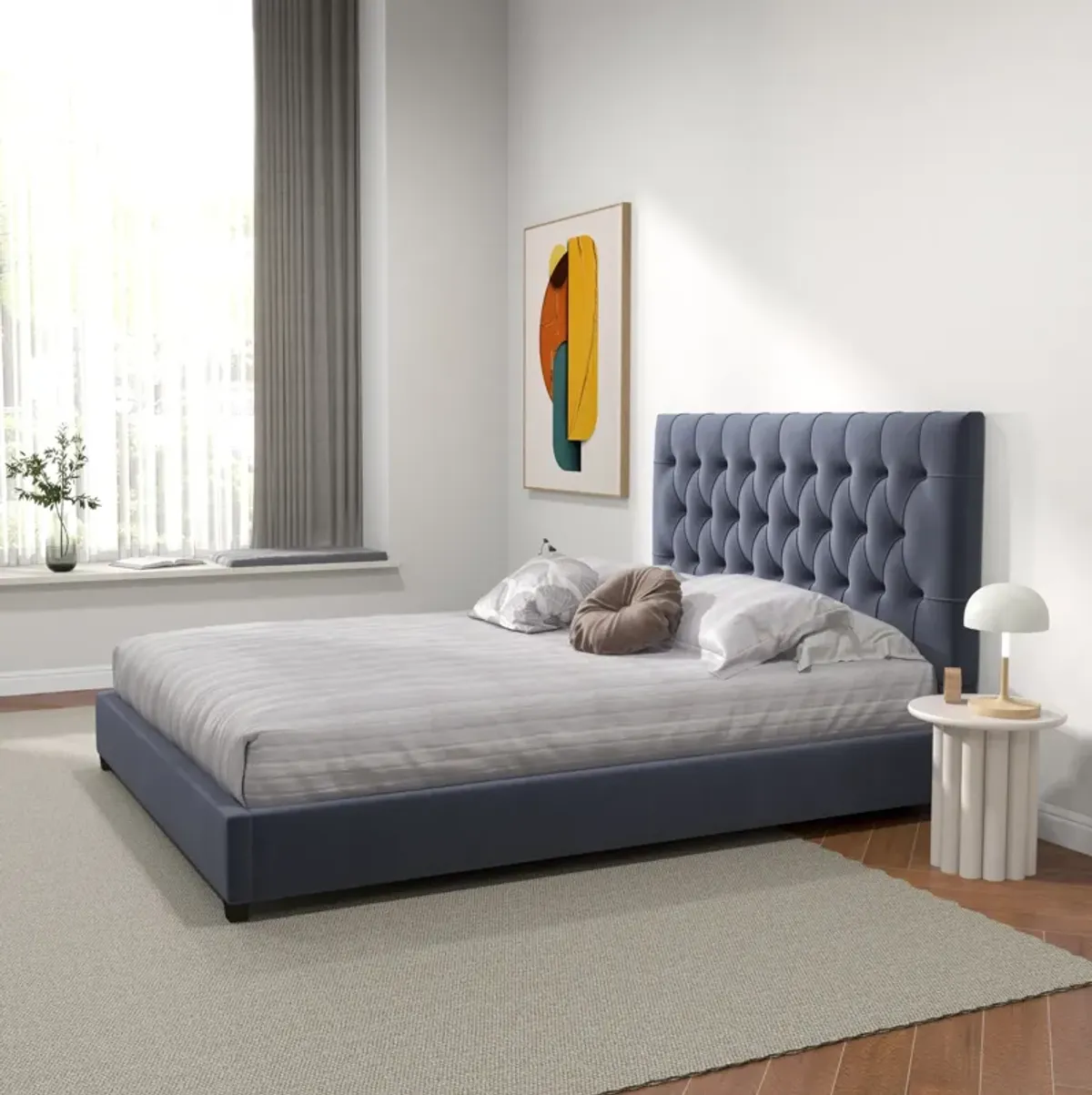 Eldridge Queen Gray Velvet Platform Bed