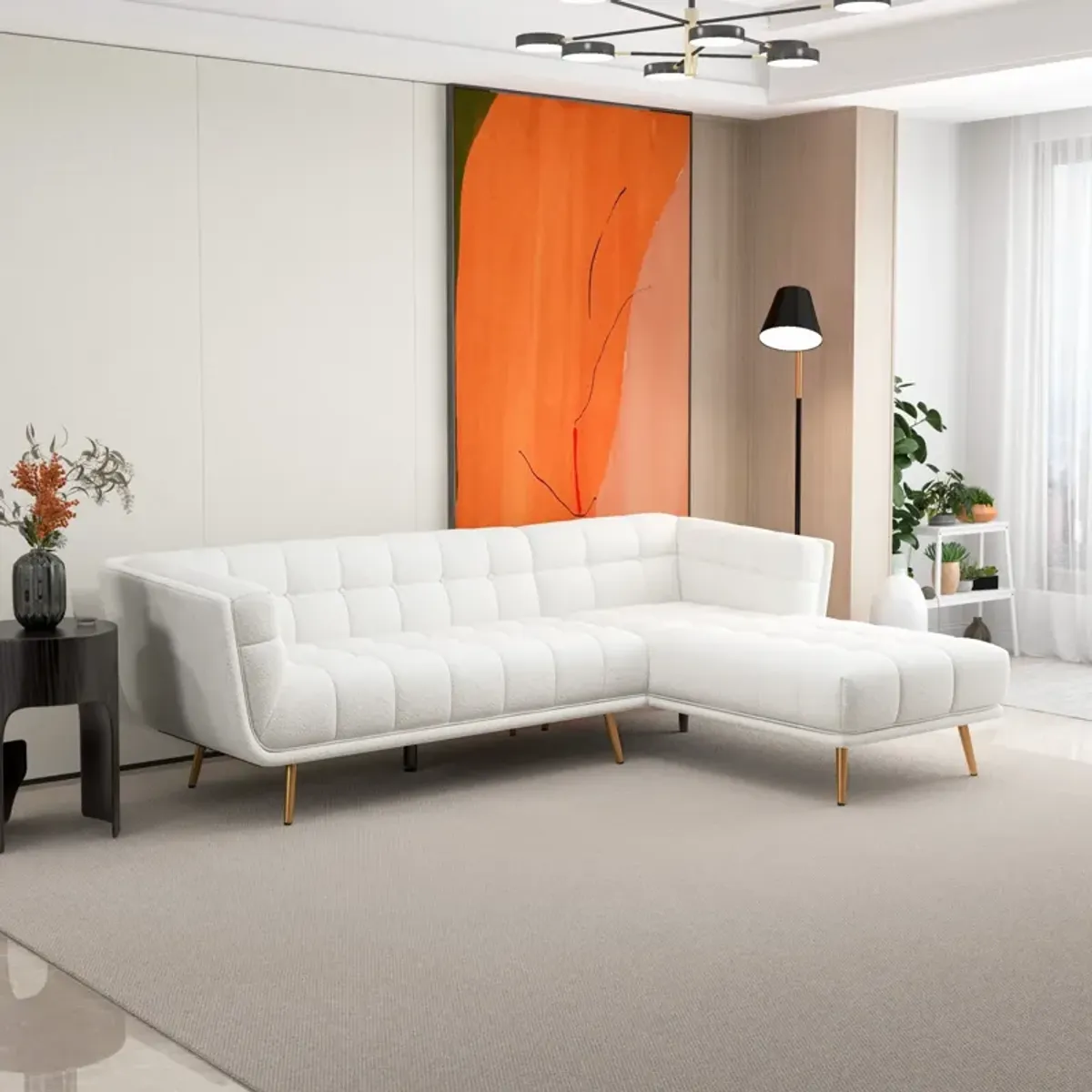 Kano L Shape Sectional Cream Boucle Sofa Right Facing Chaise