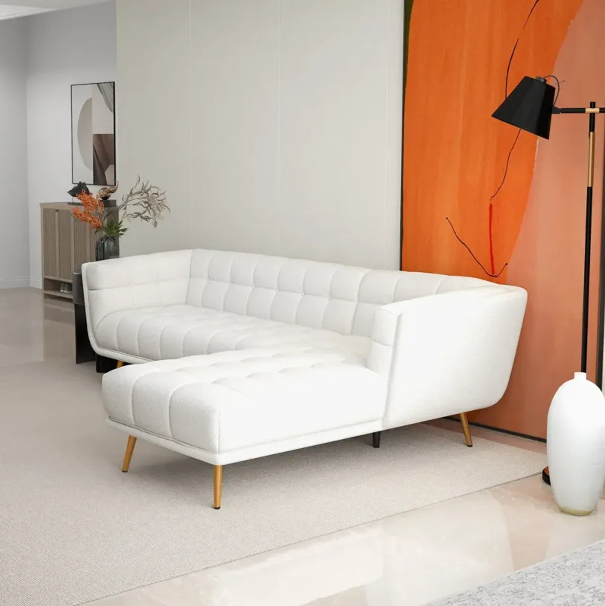 Kano L Shape Sectional Cream Boucle Sofa Right Facing Chaise