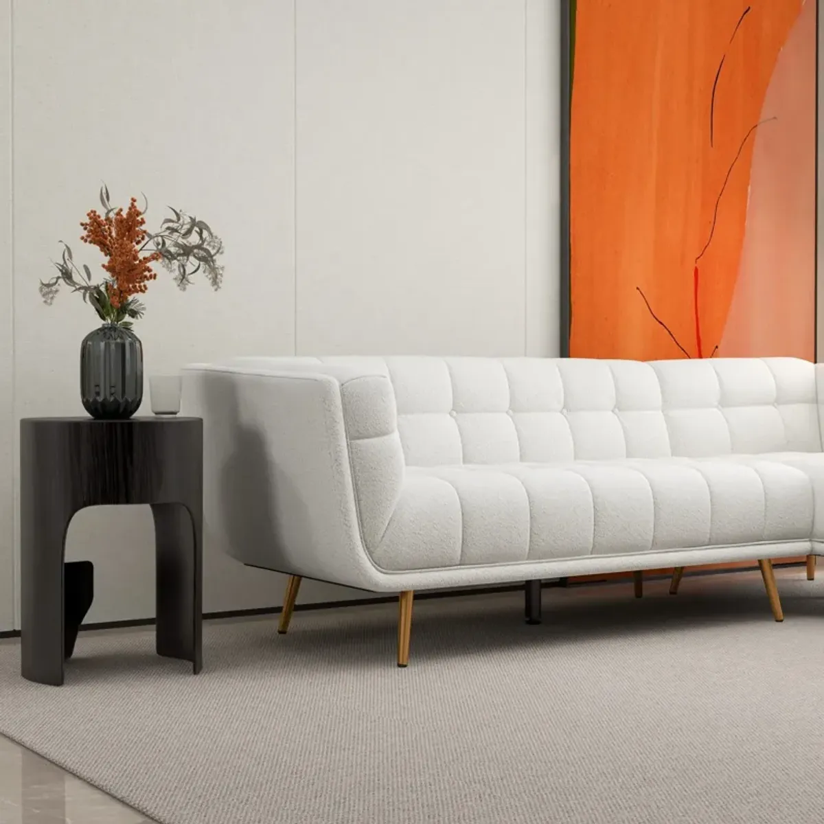 Kano L Shape Sectional Cream Boucle Sofa Right Facing Chaise