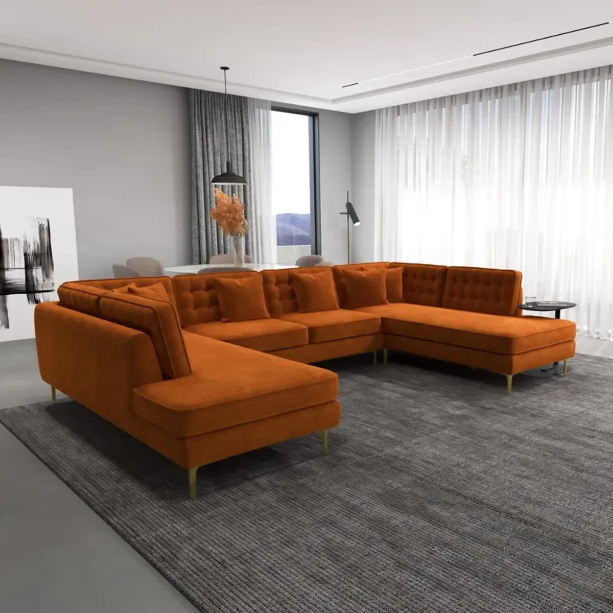 Caleb Burnt Orange Velvet U Shape Corner Sofa