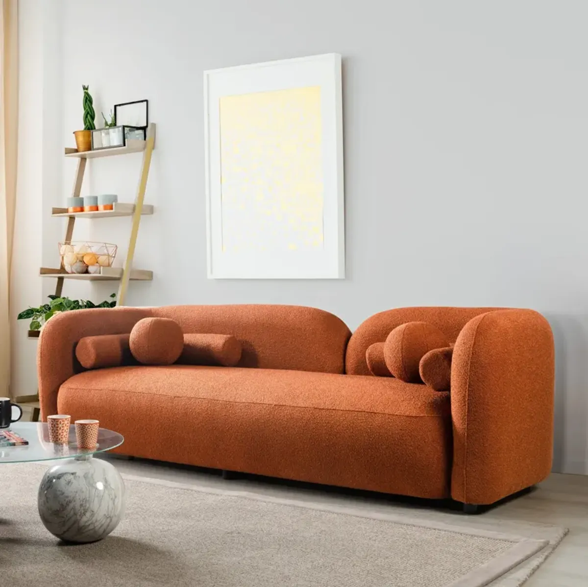 Bodrum Burnt Orange Boucle Curved Sofa