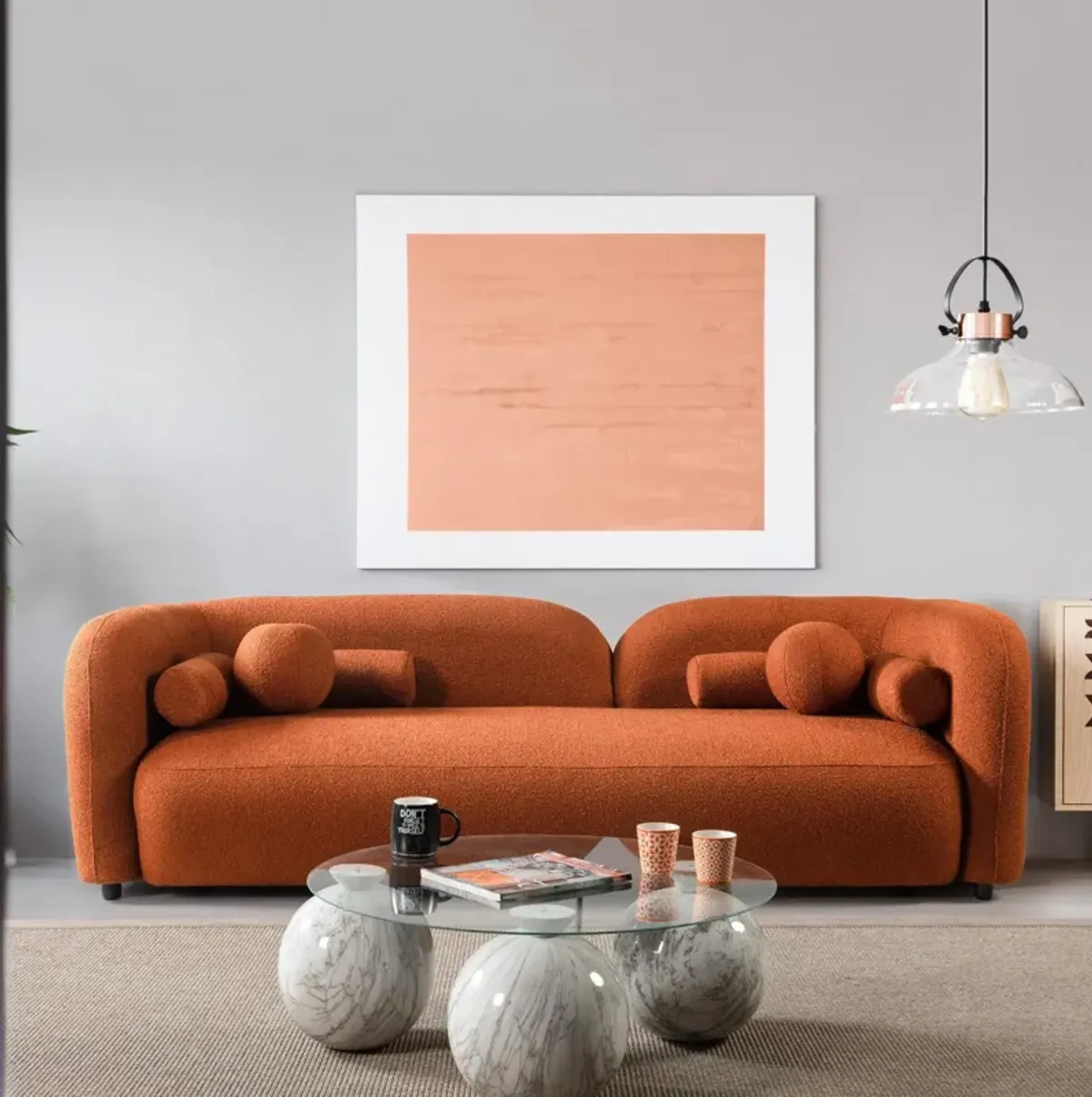 Bodrum Burnt Orange Boucle Curved Sofa