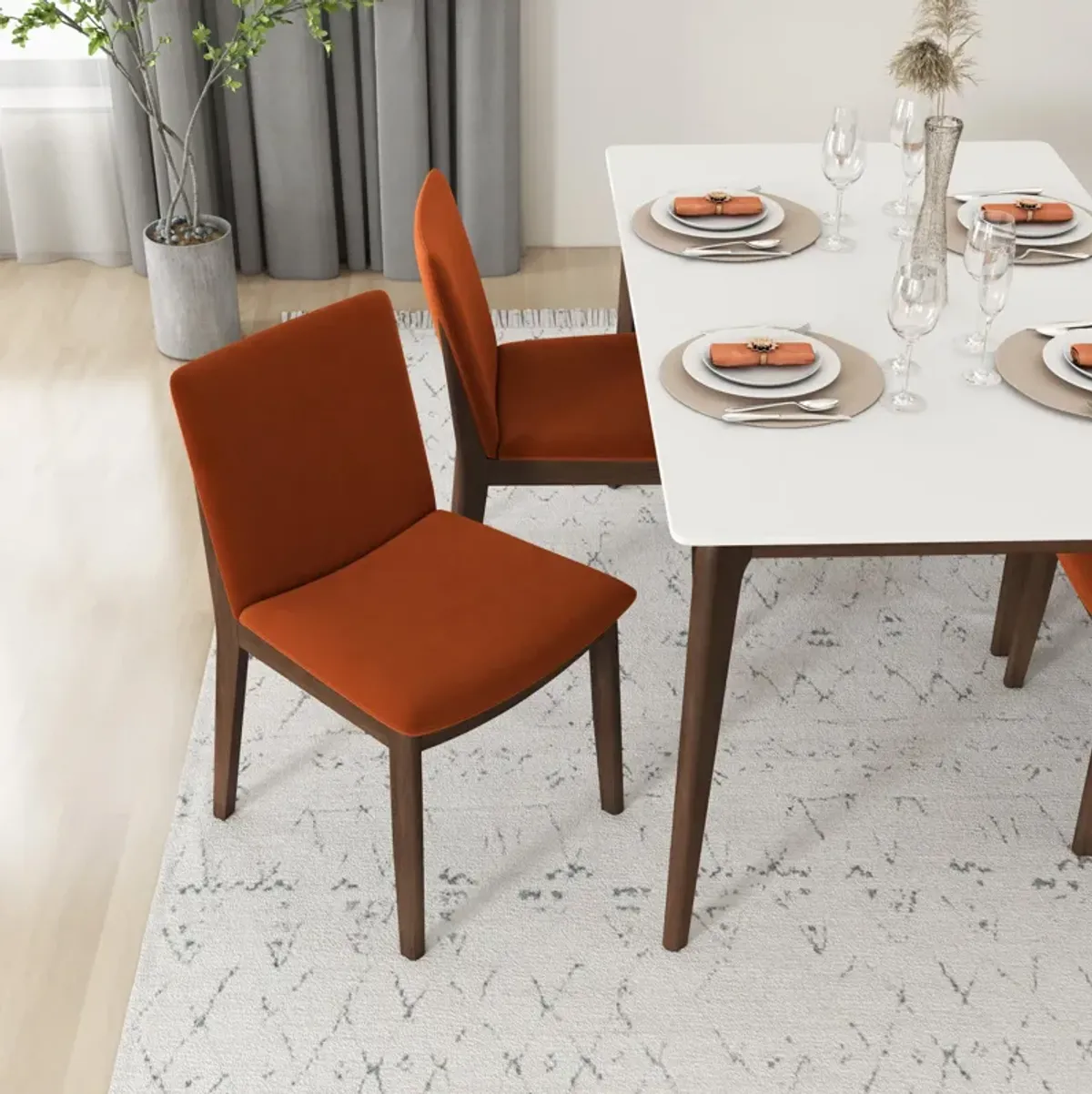 Virginia Dining Chair Burnt Orange Velvet Set of 2