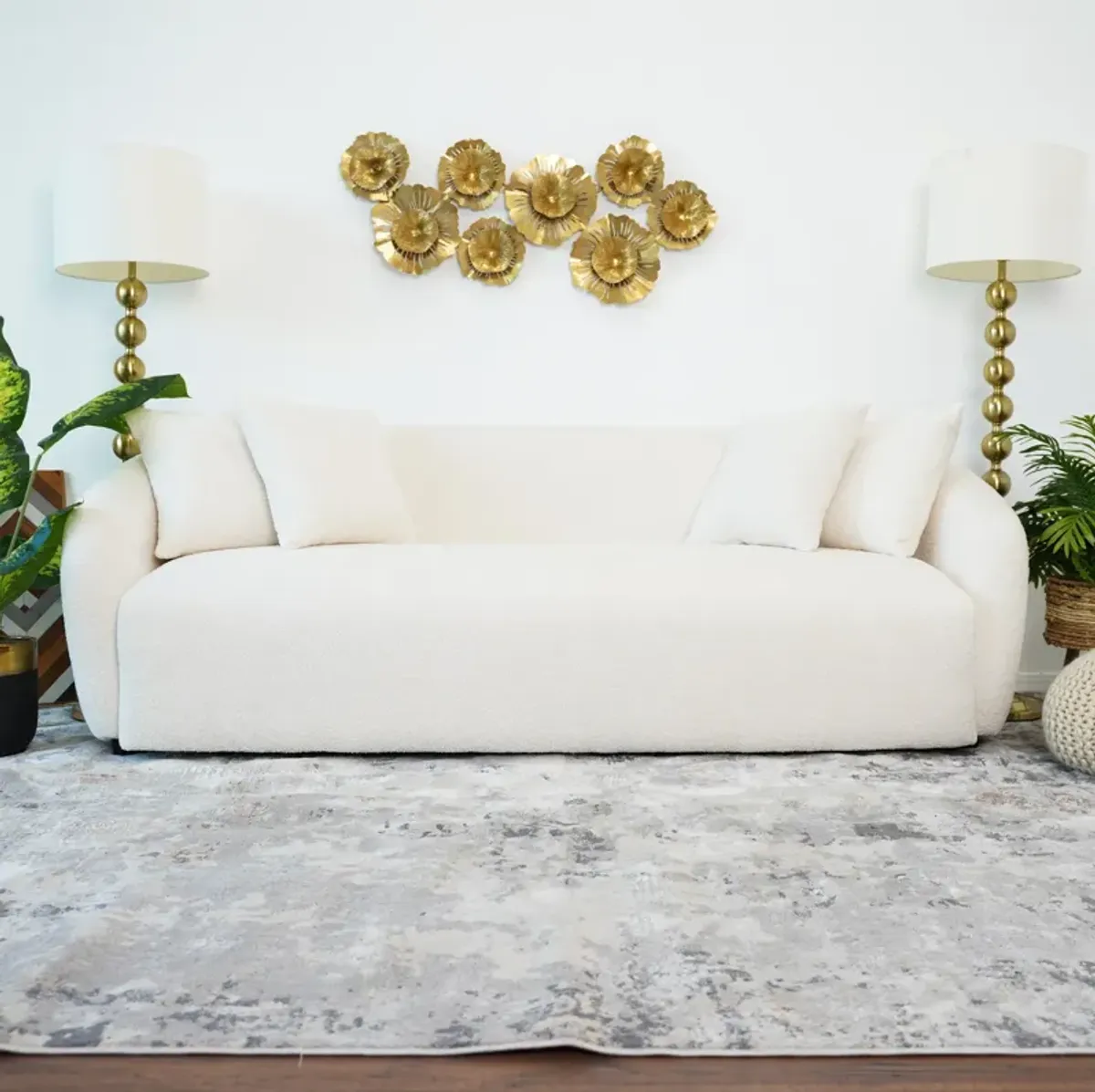 Lidia Ivory Boucle Japandi Style Sofa