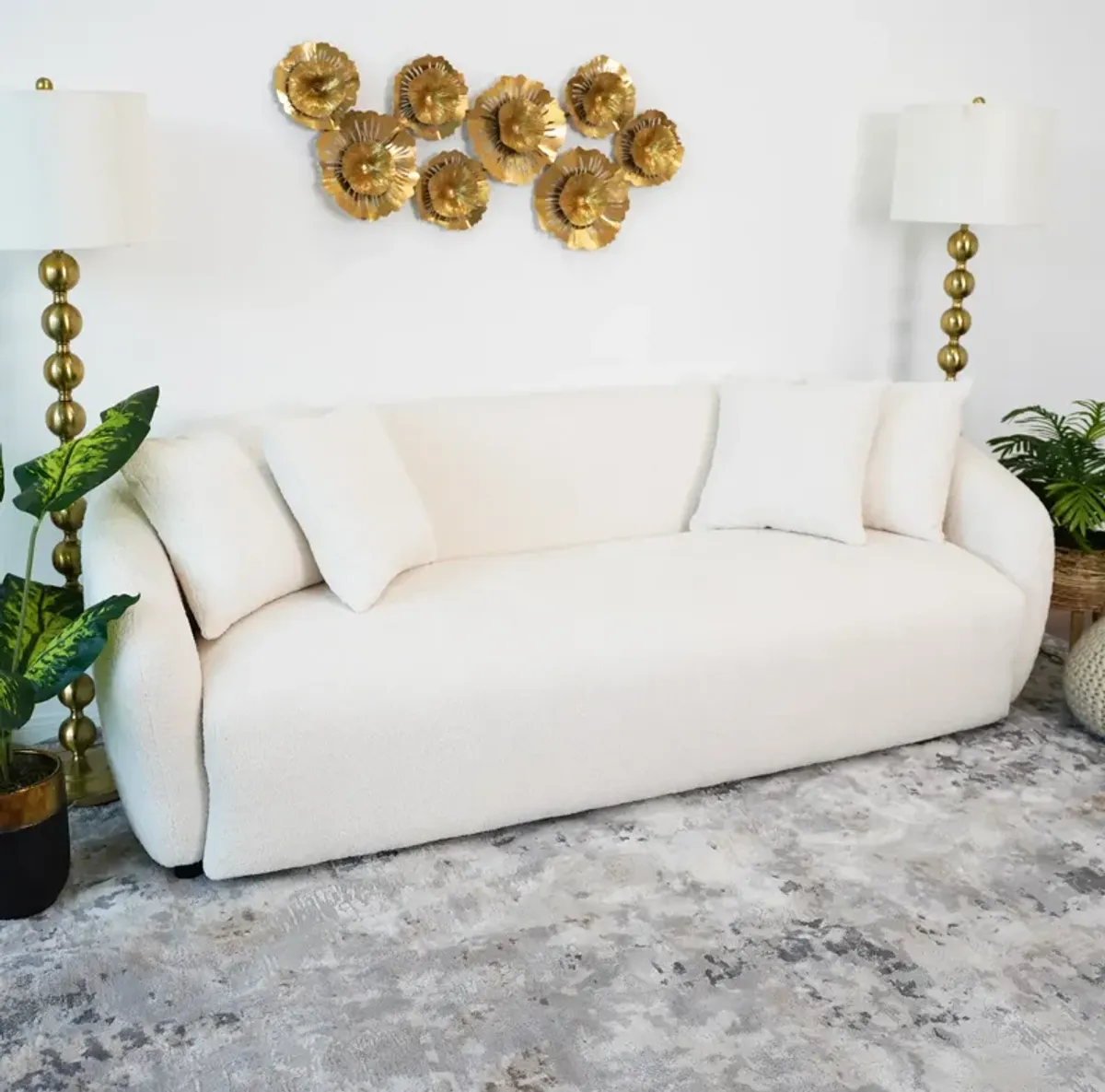 Lidia Ivory Boucle Japandi Style Sofa